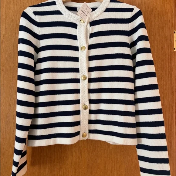 #116 J Crew Navy and White Striped Sweater. NWT. Size S. Classy! - Picture 4 of 10